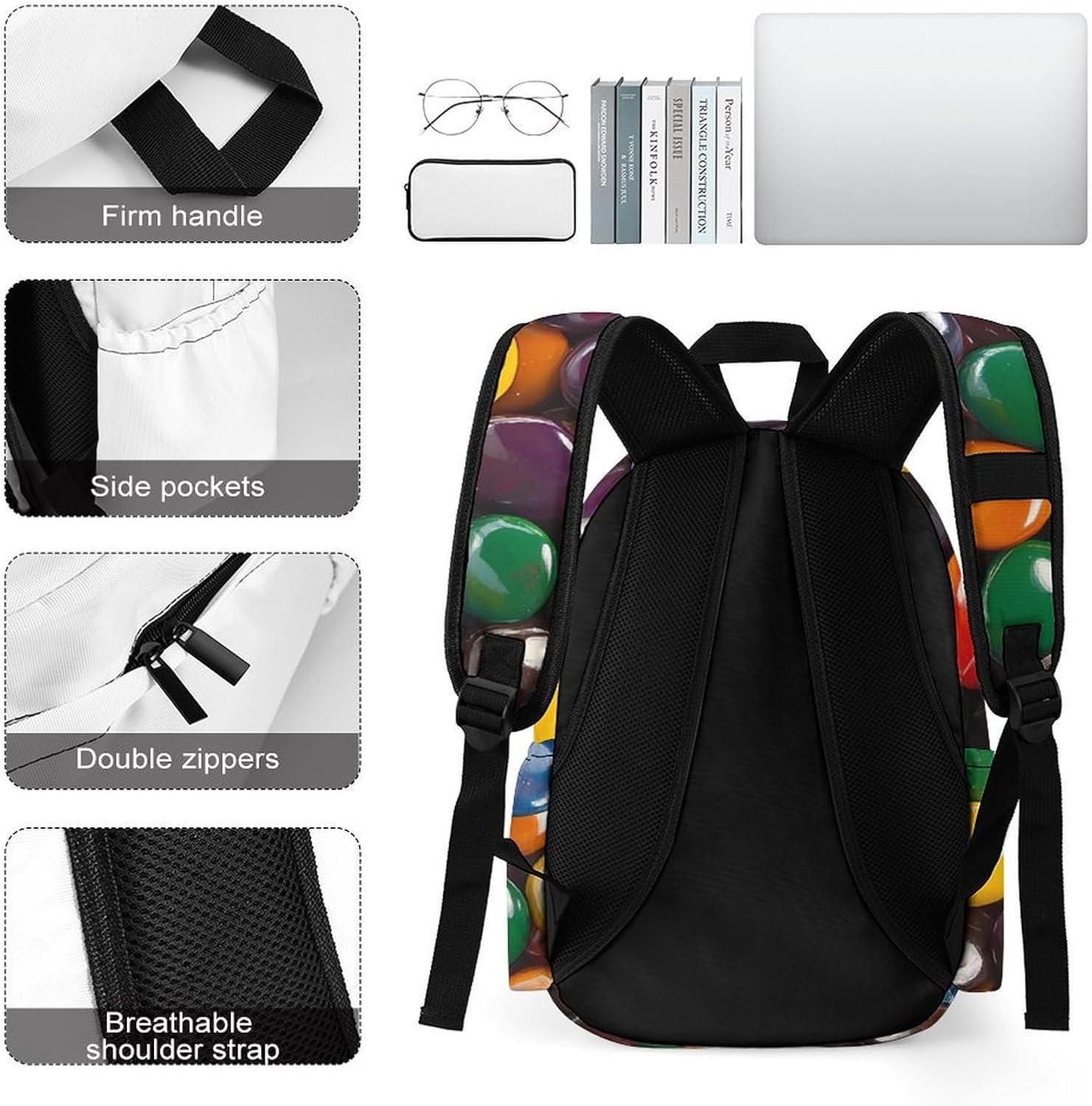 Candy Coated Chocolate Travel Backpack Casual Daypack Lightweight Shoulder Bag with Front Pocket