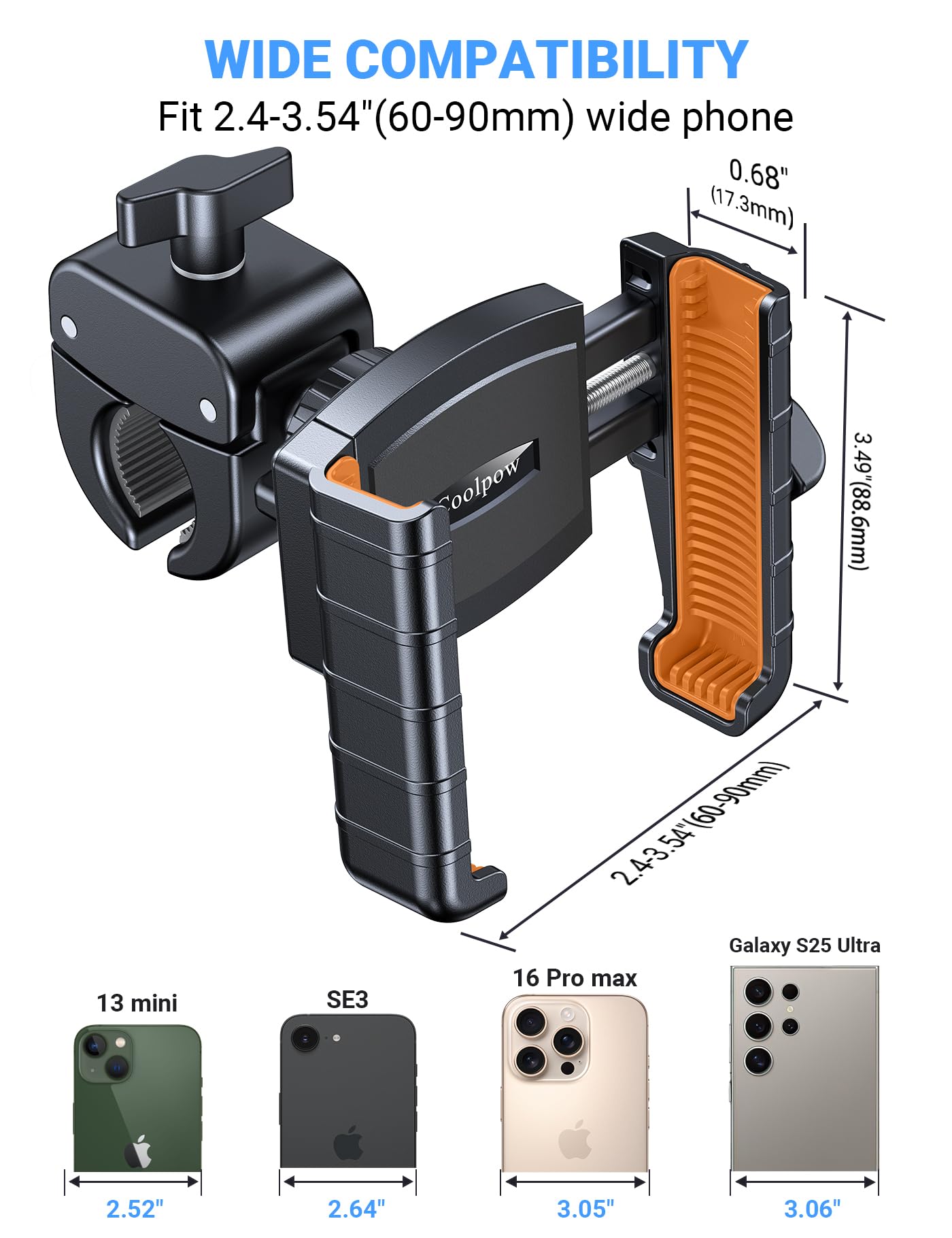 Coolpow Supporto per cellulare da bicicletta, supporto universale per cellulare da moto compatibile con cellulare da 4,6 a 6,8" e rugerizzato