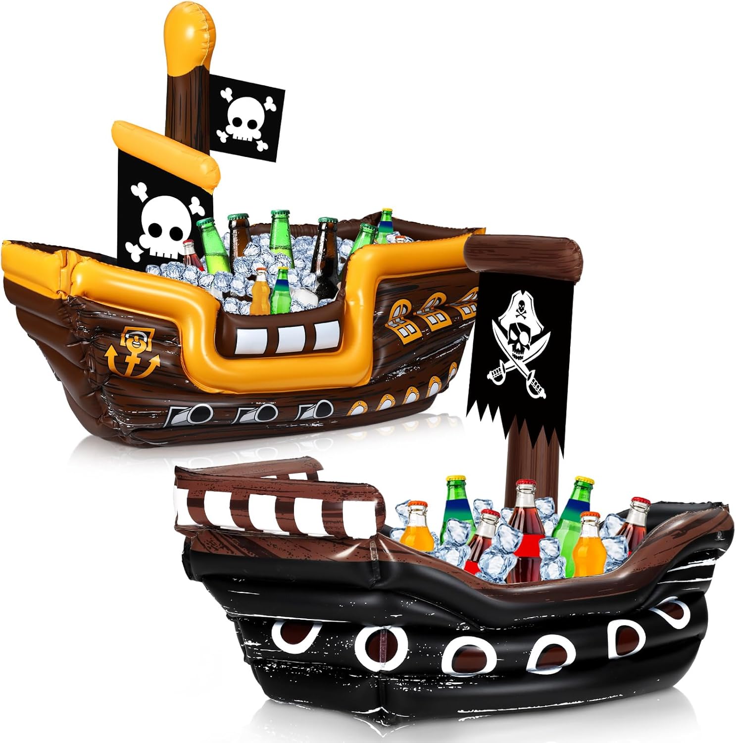 Zhanmai 2 Pcs Inflatable Pirate Ship Drink Cooler Inflatable Serving Bar Food Container for Summer Carniva Mardi Gras Pirate Birthday Party Favor Supplies Decorations(Classic Style)