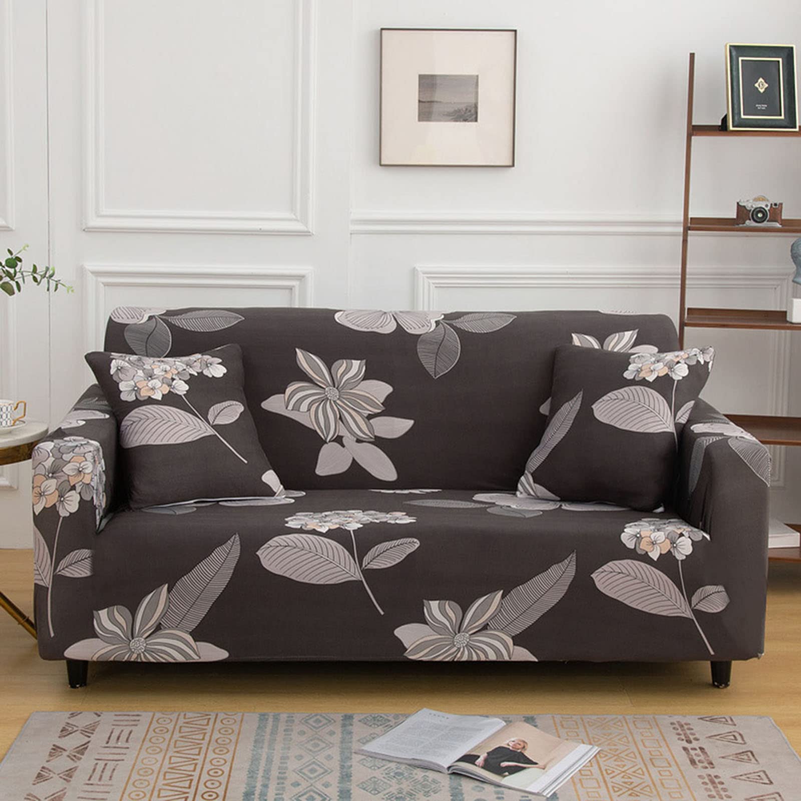 Housse de canapé extensible imprimée protection universelle premium dos antidérapant