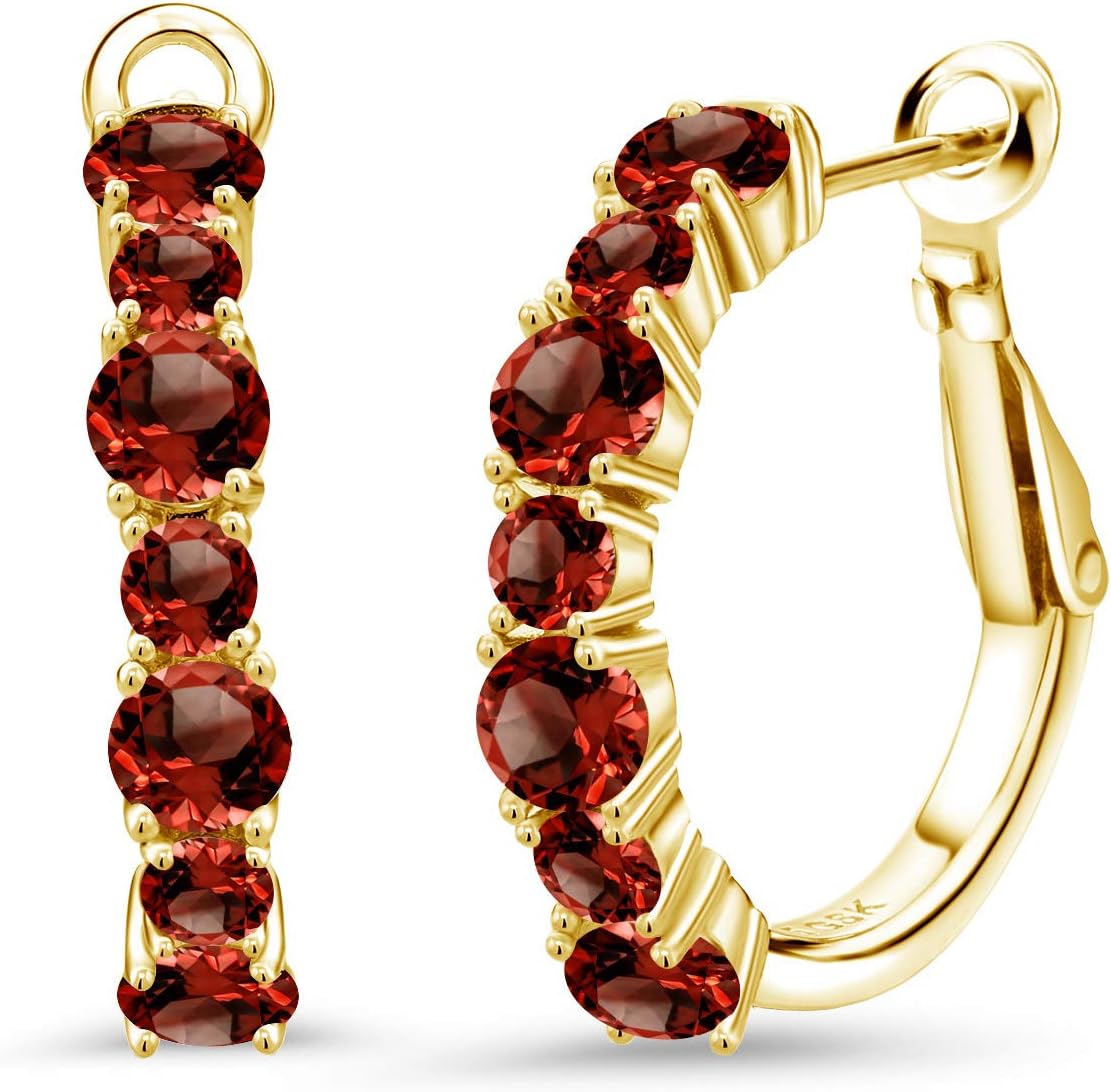 Gem Stone King Gemstone Birthstone Hoop Earrings in 18K Yellow Gold Plated Silver | Round 4MM and 3MM | Leverback Closures | Fine Jewelry Gifts for Women Mom Wife Her