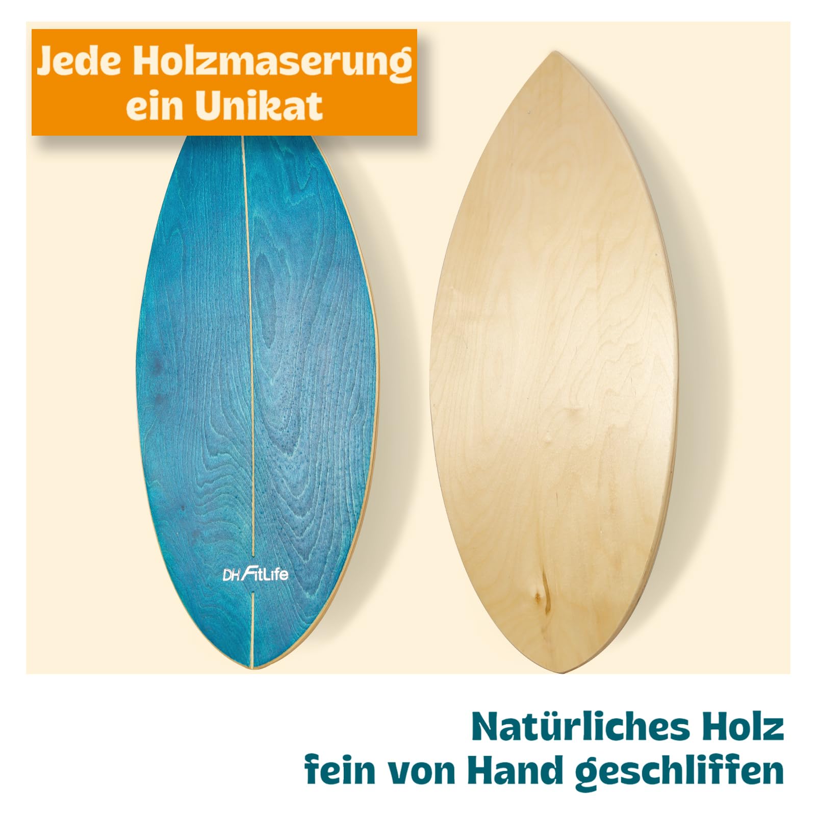 DH FitLife Surfbrett Kit Surfing Balance Board aus Echtholz | Indoor Surfboard mit Rocker Shape | Wackelbrett für Erwachsene | Spaß & Training Zuhause