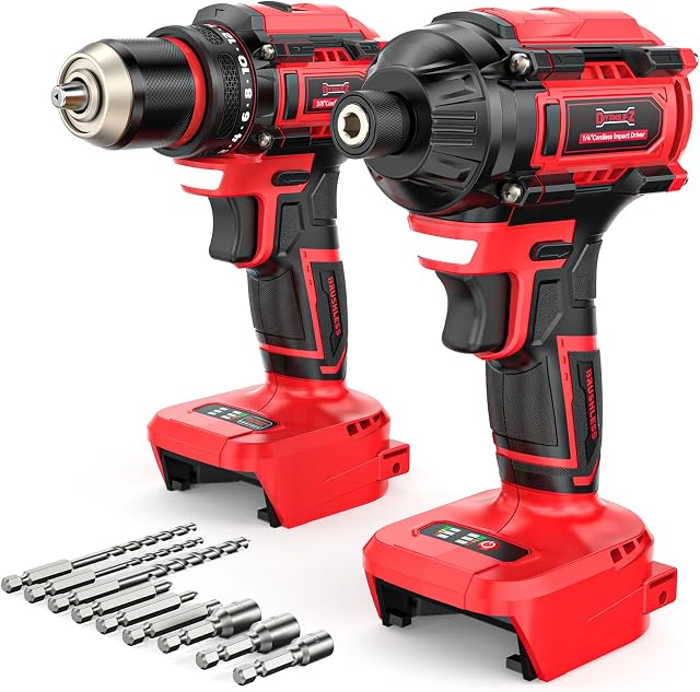 DIYtoolifz Ensemble de pilotes sans fil pour perceuse et impact compatible avec Milwaukee 18V Batterie (outil de base), Kit de combo d'outil sans brosse avec Bits, Compact & Perceuse de conducteur portable pour la maison DIY, Travail du bois