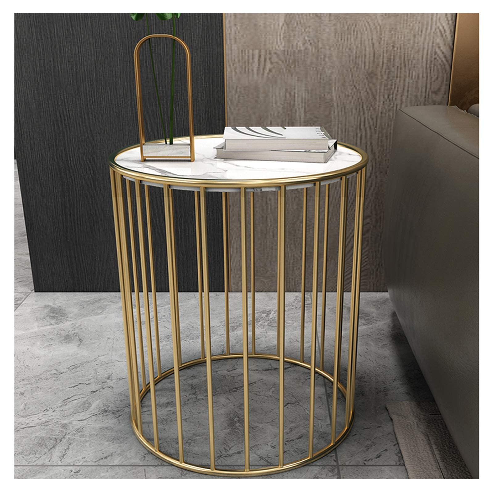 Table basse ronde en marbre noir compacte pour salon et balcon