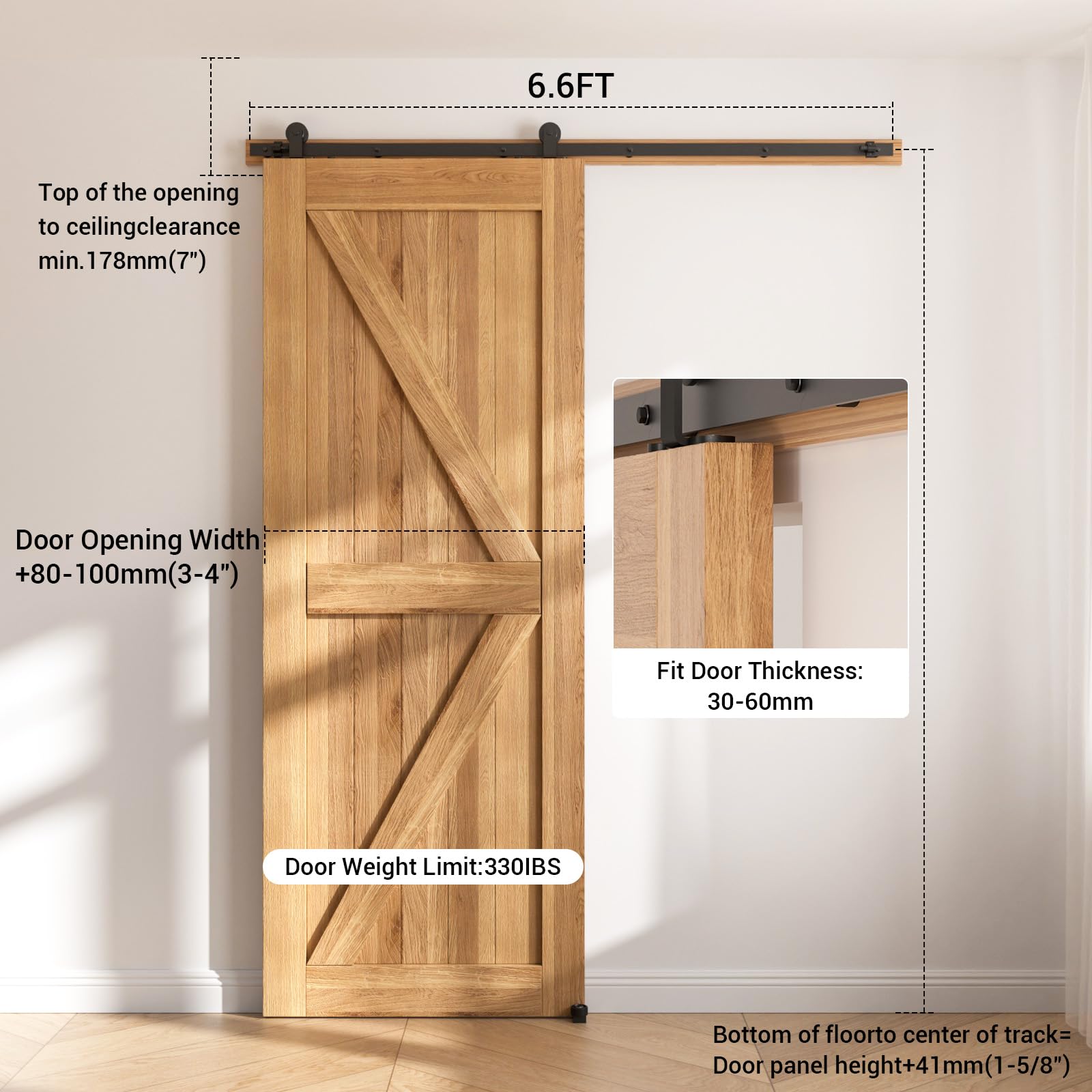 182CM/6FT Herraje para Puerta Corredera Kit de Accesorios para Puertas Correderas riel puerta corredera granero, Contiene Guía de suelo recientemente actualizadas y ajustable