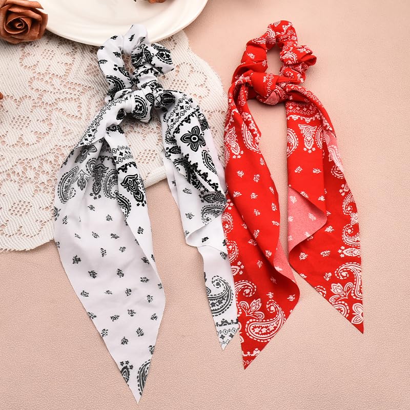 Amazon.com : White Bandana Knotted Bow Hair Scarf Scrunchies  display picture 2