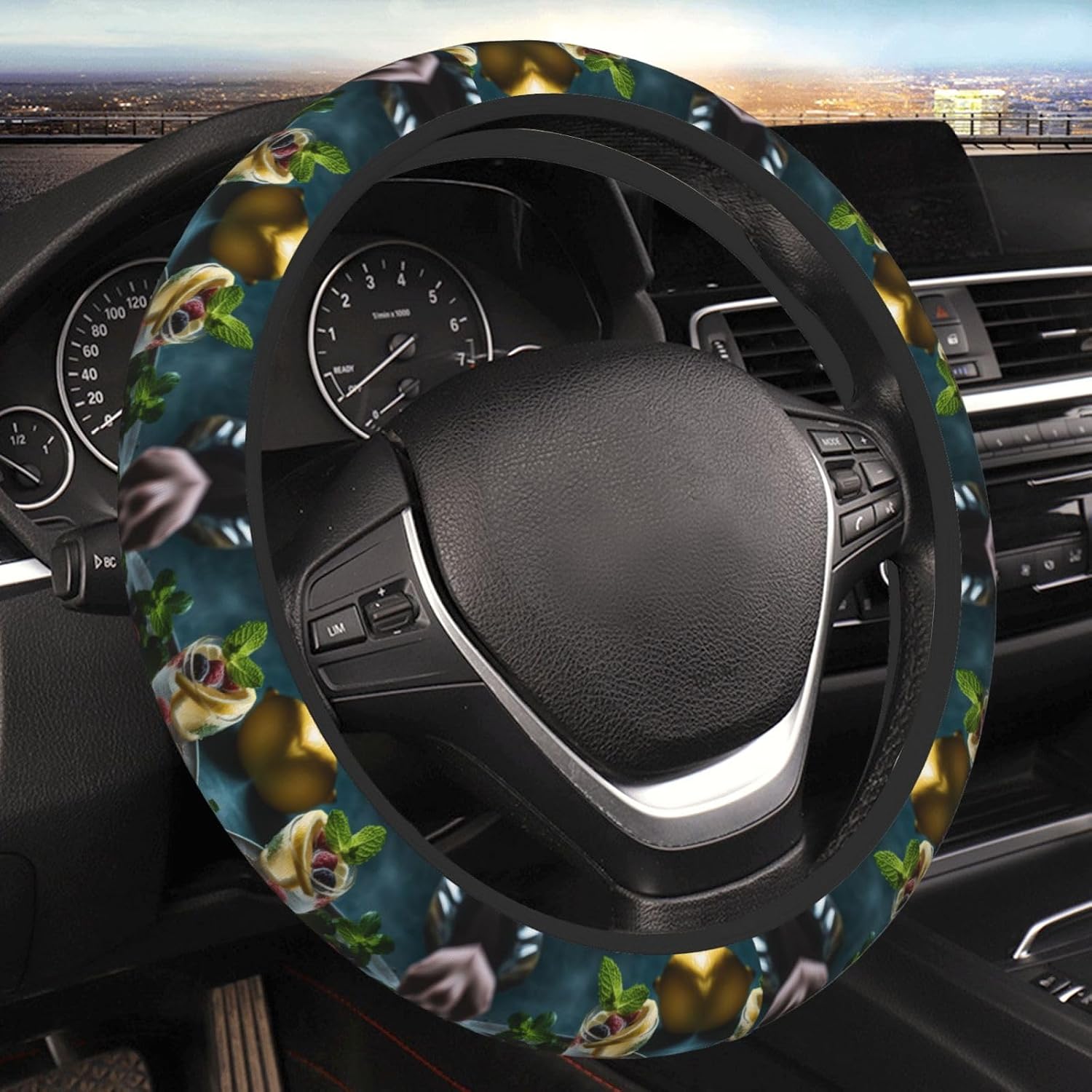 Car Elastic Steering Wheel Cover Universal 15 Inch Vehicle Stretch Steering Wheel Cover Protector Food Photography Auto Protective Cover Novelty Car Interior Accessories for Men Women
