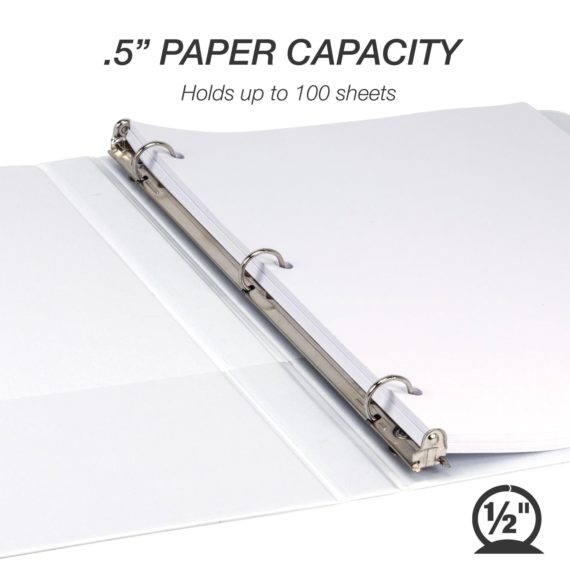 Samsill Raccoglitore a 3 anelli da 1,3 cm, prodotto negli Stati Uniti, con anello rotondo economico, copertina trasparente, capacità 100 fogli, per scuola, casa, ufficio, bianco perla
