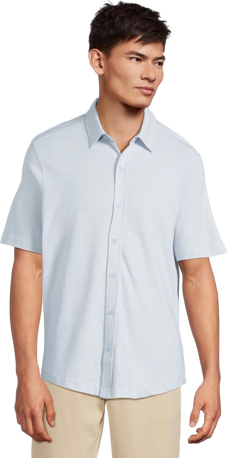 Johnston & Murphy Mens Short Sleeve J&m Flex Birdseye Button Front