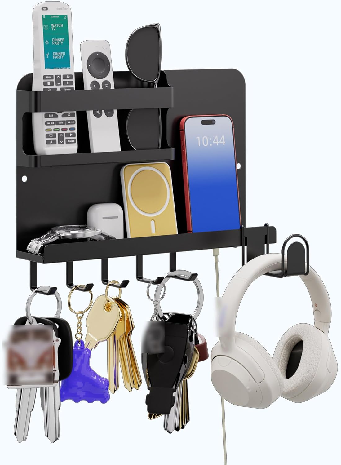 Metal Adhesive Wall Key & Mail Organizer with Shelf for Entryway | Metal Key & Mail Holder with Shelf. Drill-Free Adhesive Install. Holds keys, mails & wallets for entryway, RV & home.