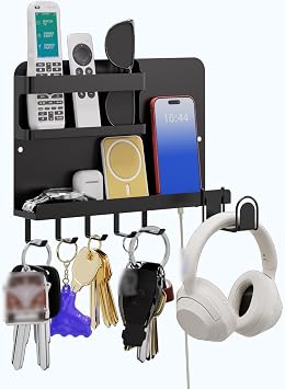 Key Holder Wall Mount,Metal Adhesive Mail and Key Organizer,key and mail holder for wall for Wallet House Accessories - Keys Hanger Rack with Shelf for RV Camper Entryway Door Home Living Room Decor