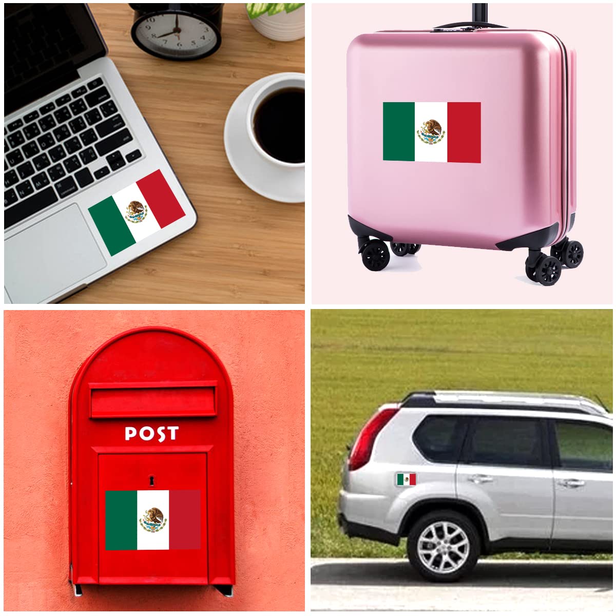 Lot De 11 Autocollants Drapeau Du Mexique - Taille Variées - Pour Voiture, Moto, Casque - Résistant Aux Intempéries - 10