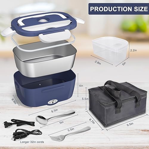 Miniatura 2 de Carsolt Fiambrera eléctrica, calentador de alimentos, 3 en 1, portátil, a prueba de fugas, para automóvilhogaradultos, con cuchara de tenedor