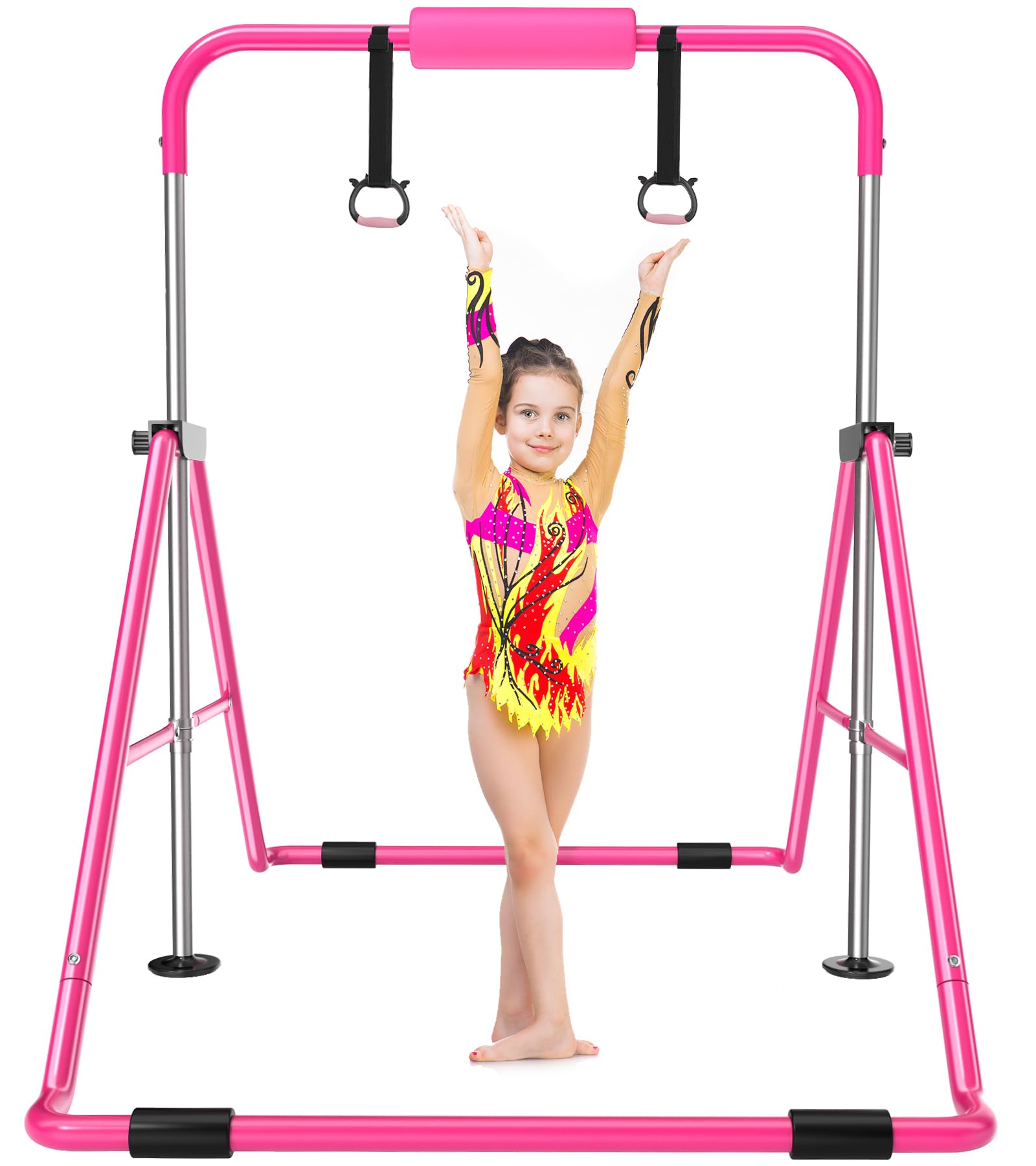Safly Fun Gymnastics Bars Expandable Children's Training Monkey Folding Climbing Tower Child Play Gym (Pink)