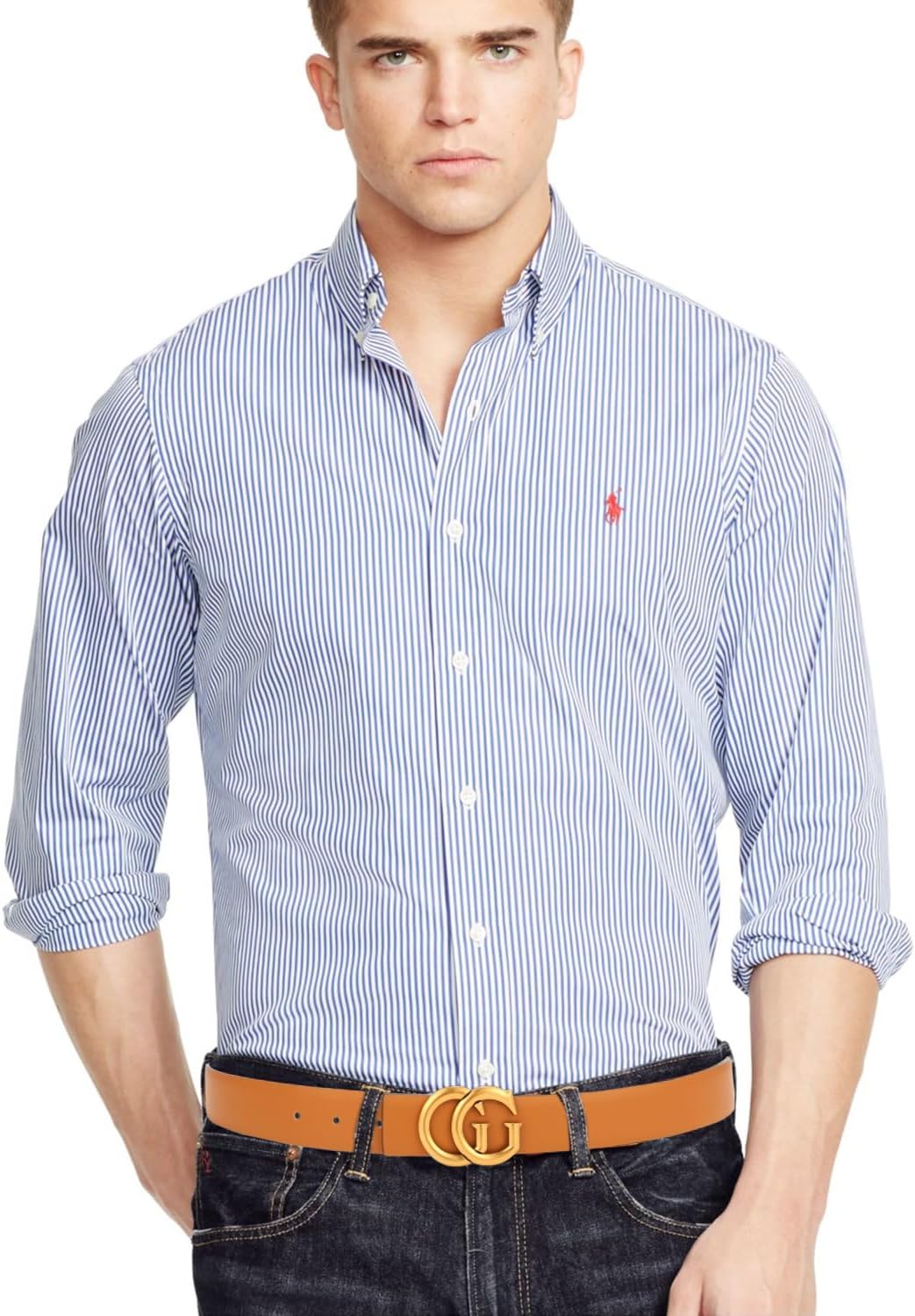 Mens & Womens Reversible Leather Belt with Gold Buckle for Dress Casual and Jeans, width 1.3",One Reverse for 2 Colors - Image 3