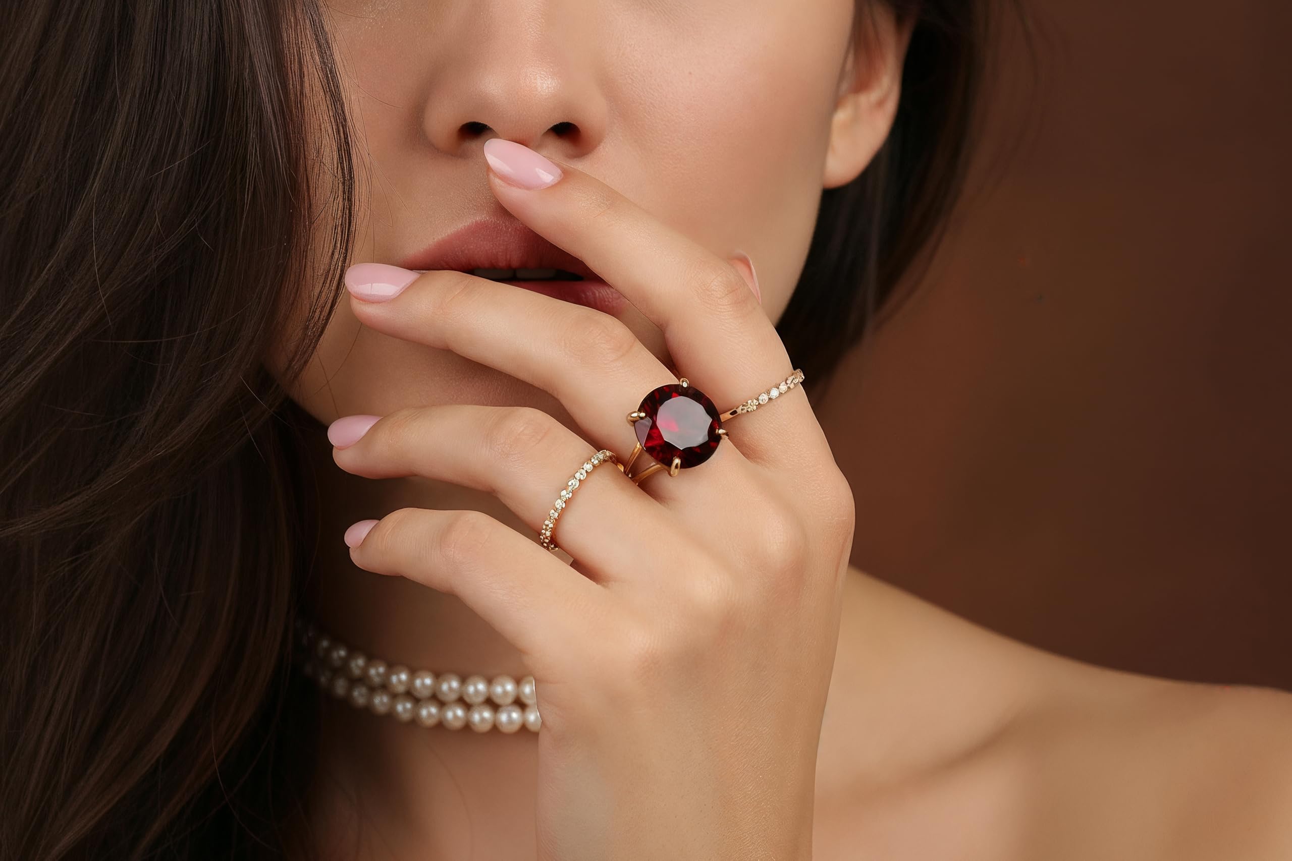Bague Grenat 16mm - Bague Artisanale En Or 14k - Mode, Mariage, Fiançailles, Bijou Pierre De Naissance De Janvier - Bague Cocktail Avec Taille Et Matériau Personnalisés