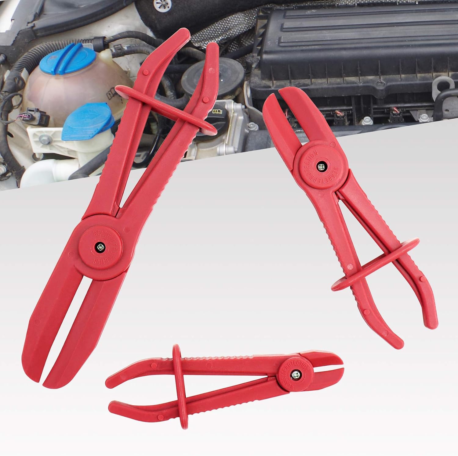 YSTOOL Hose Clamp Flexible Line Pliers Set Soft Pipe Tube Pinch Plier Tool 3PCS Red Kit for Brake Hoses Fuel Hose Water Lines Gas Line Coolant Hose Radiator Hose Effective Length 3/4" 1-1/2" 3-1/8"