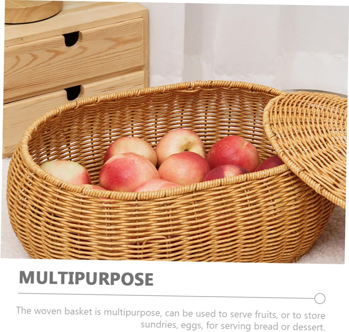 Cabilock 1pc Rustic Woven Storage Basket for Kitchen and Home Natural Rattan Container for Fruits Snacks and Bread Decorative Holder Unique Design for Organizing and Displaying