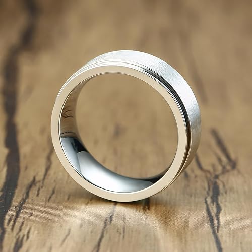 Miniatura 6 de Anillo giratorio para hombre, anillos de ansiedad de acero inoxidable de 0.315 pulgadas para hombres y mujeres, alivio de la ansiedad, plateado,