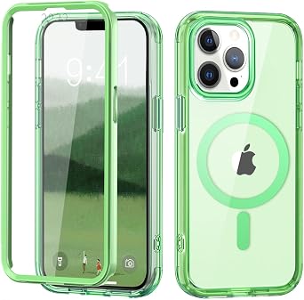 Case Fit for iPhone 13 Pro 6.1 inch 2021, Hard PC +Soft Matte TPU Full Body Shockproof Protective Cover, Support Mag-Safe & Wireless Charging for iPhone 13 Pro 6.1 inch,Green