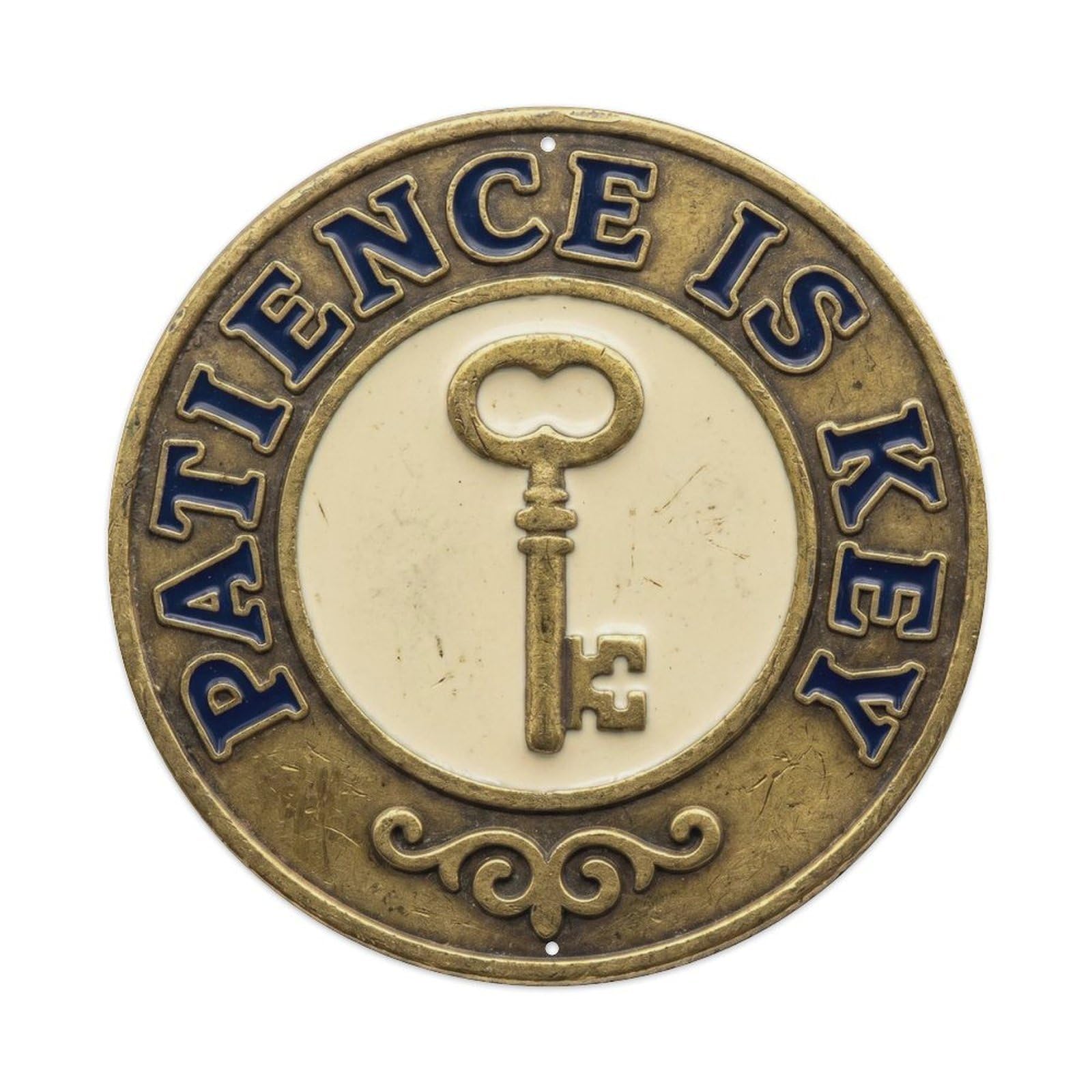 Patience Is Key Life Quote Positive Motto Rustic Style Metal Tin Sign Plaque Wall Decor for Cafe, Man Cave, Club Bar, Office, Home Garden Round Metal Poster 8x8Inch