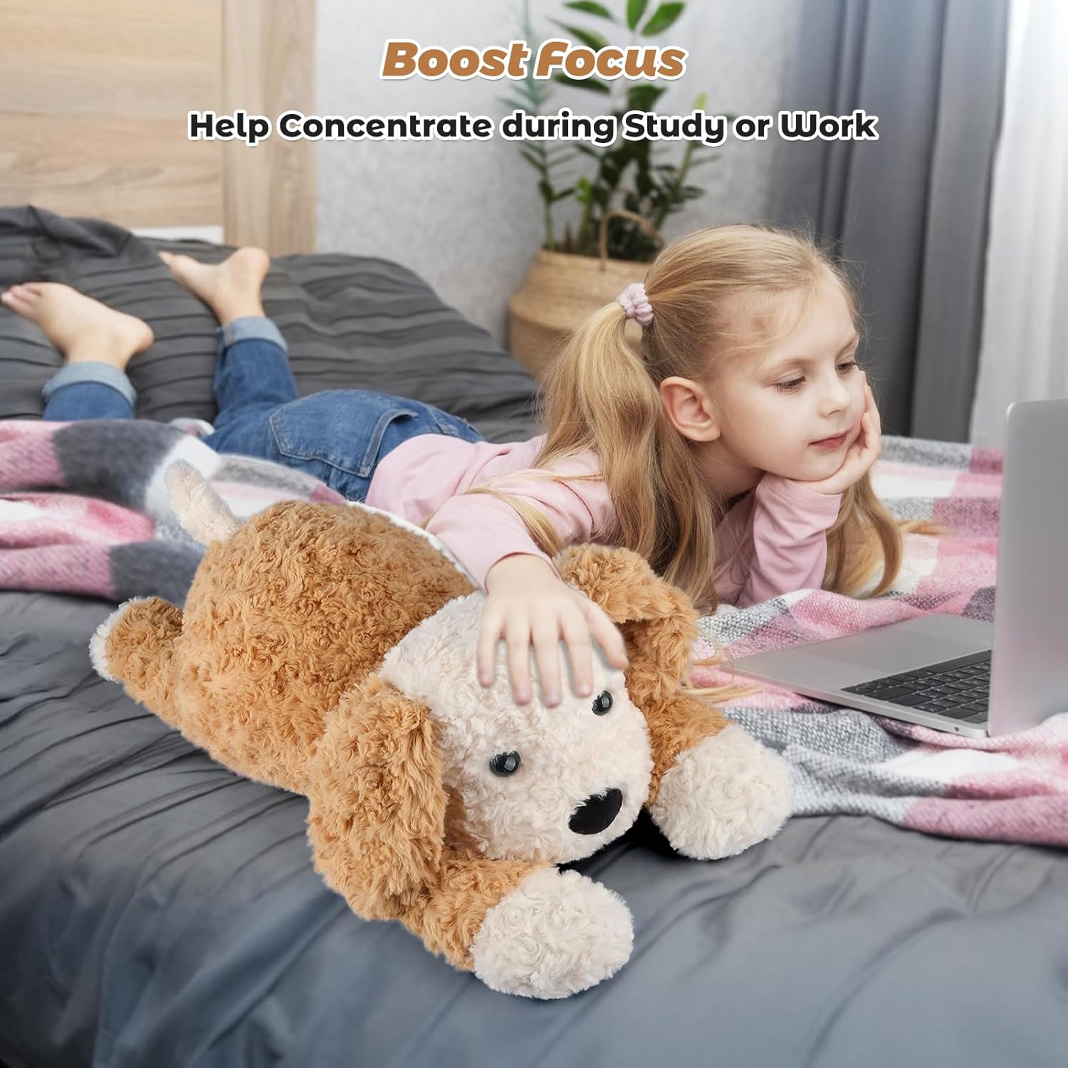 Bobbie & Laxi Weighted Stuffed Animals for Adults & Kids, 24" & 4.5lbs Sitting & Laying Dog Plush Toys Pillows with Removable Bag, Companion Gift for Boys and Girls, Puppy Plushies - Image 7