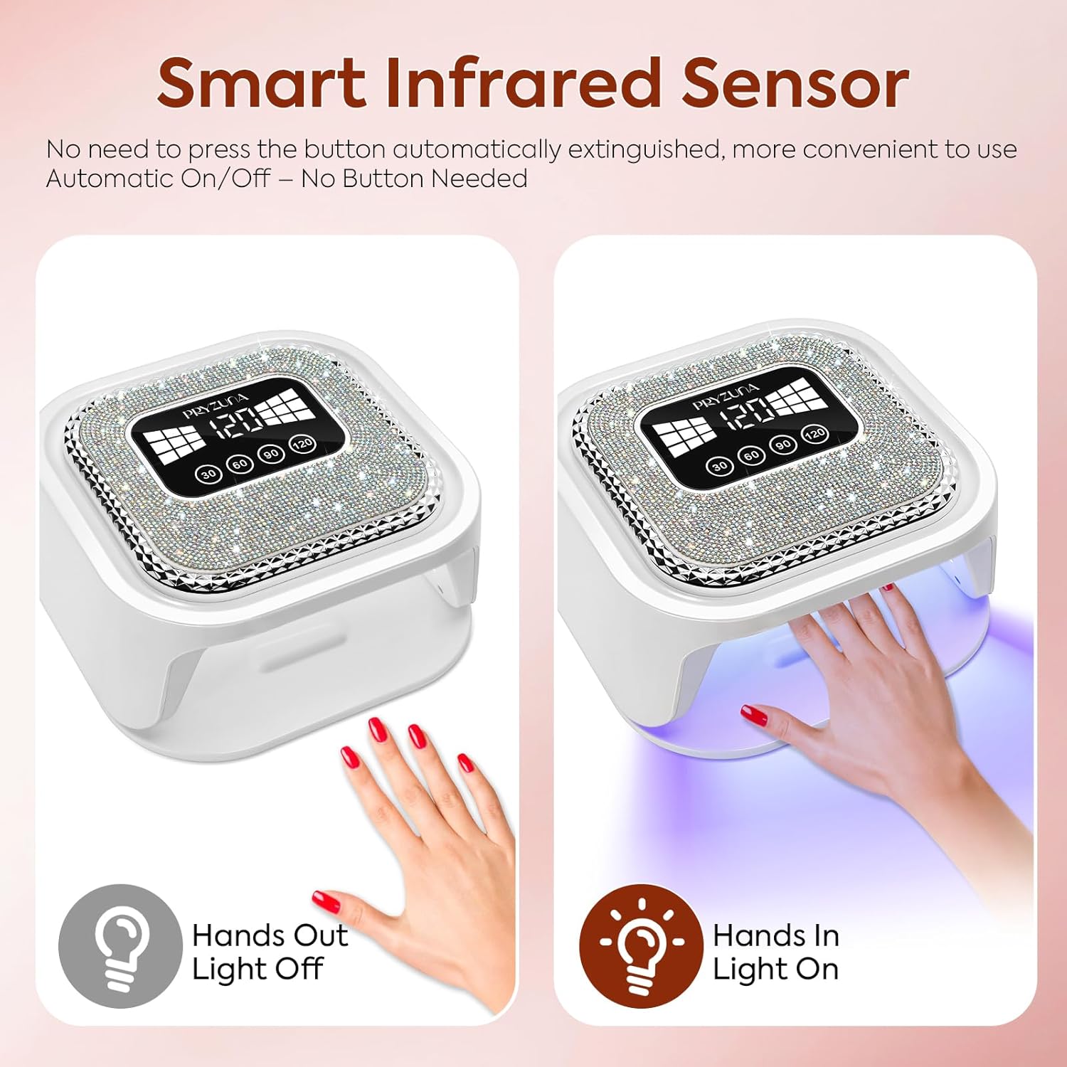 UV LED Nail Lamp for Gel Polish with 36 LED Beads & 4 Timer Settings, UV Light for Gel Nails, Professional Fast Curing Nail Dryer with LCD Touch Display, Auto Sensor (Sparkly Diamond White)