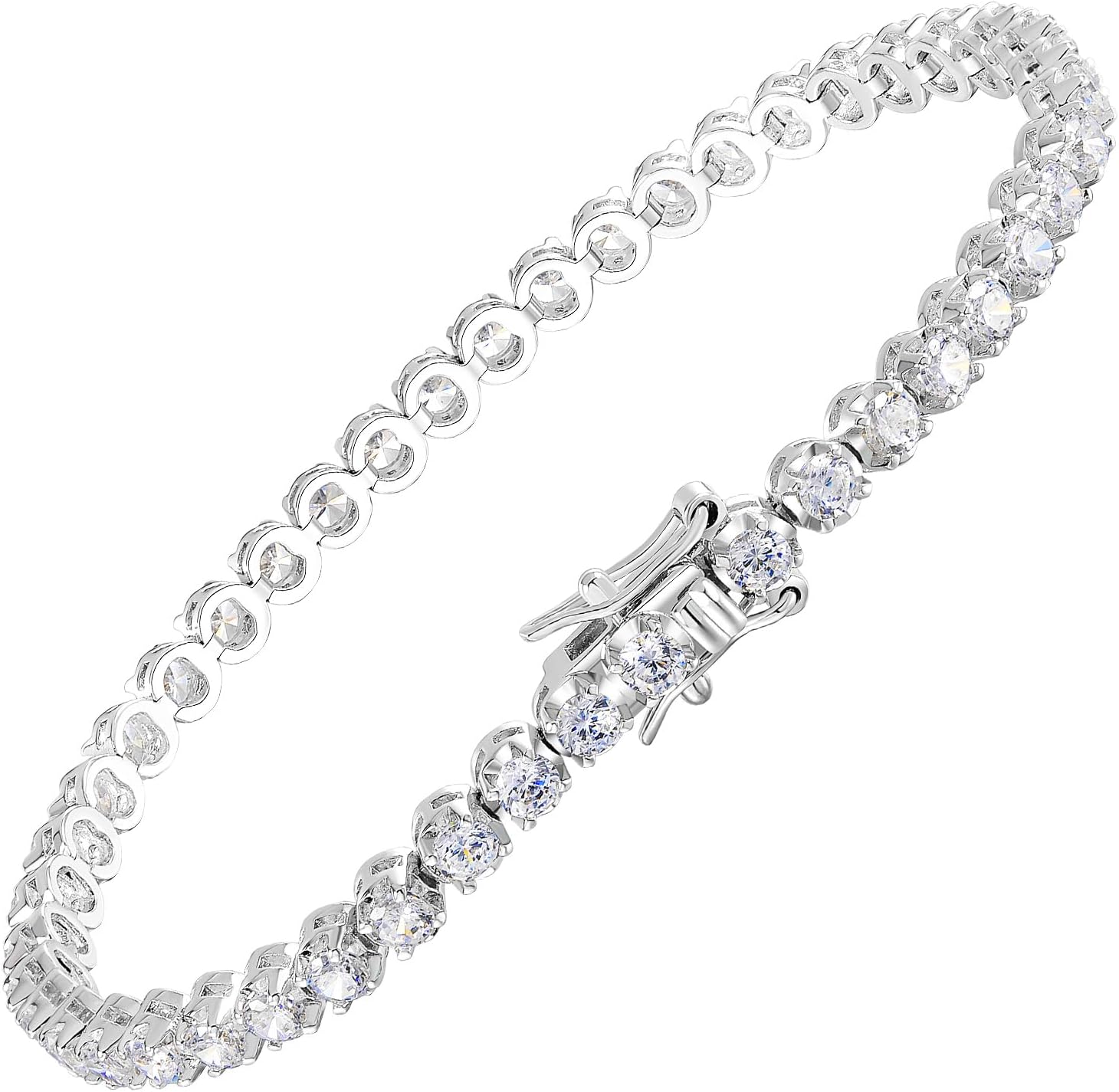 Kose 18K White Gold Plated Tennis Bracelet | 3MM Cubic Zirconia | Classic Bracelet for Women | Size 6/6.5/7/7.5 Inches