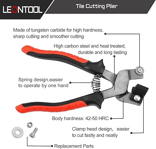 Miniatura 2 de Alicates de corte de azulejos con hoja de repuesto, pinzas de azulejos de 8 pulgadas con barra rompedora de plástico y pinzas de mosaico con ruedas