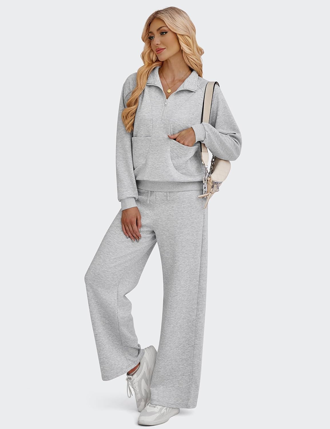 SHESHOW Women 2 Piece Outfits Set Half Zip Sweatshirts Wide Leg Sweatpant Matching Set Tracksuit with Pockets XS-XXL - Image 2