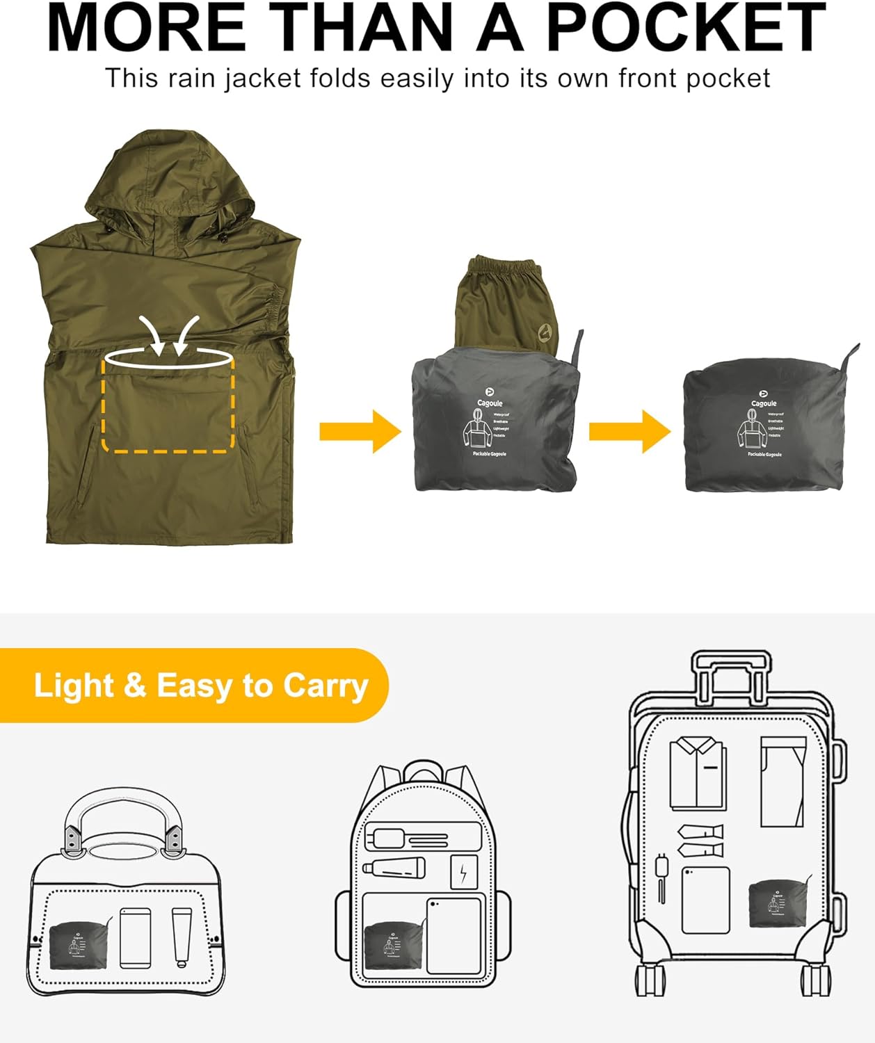 Outdoor Ventures Men's Rain Jacket Waterproof Lightweight Packable Rain Pullover for Hiking Golf Running - Image 3