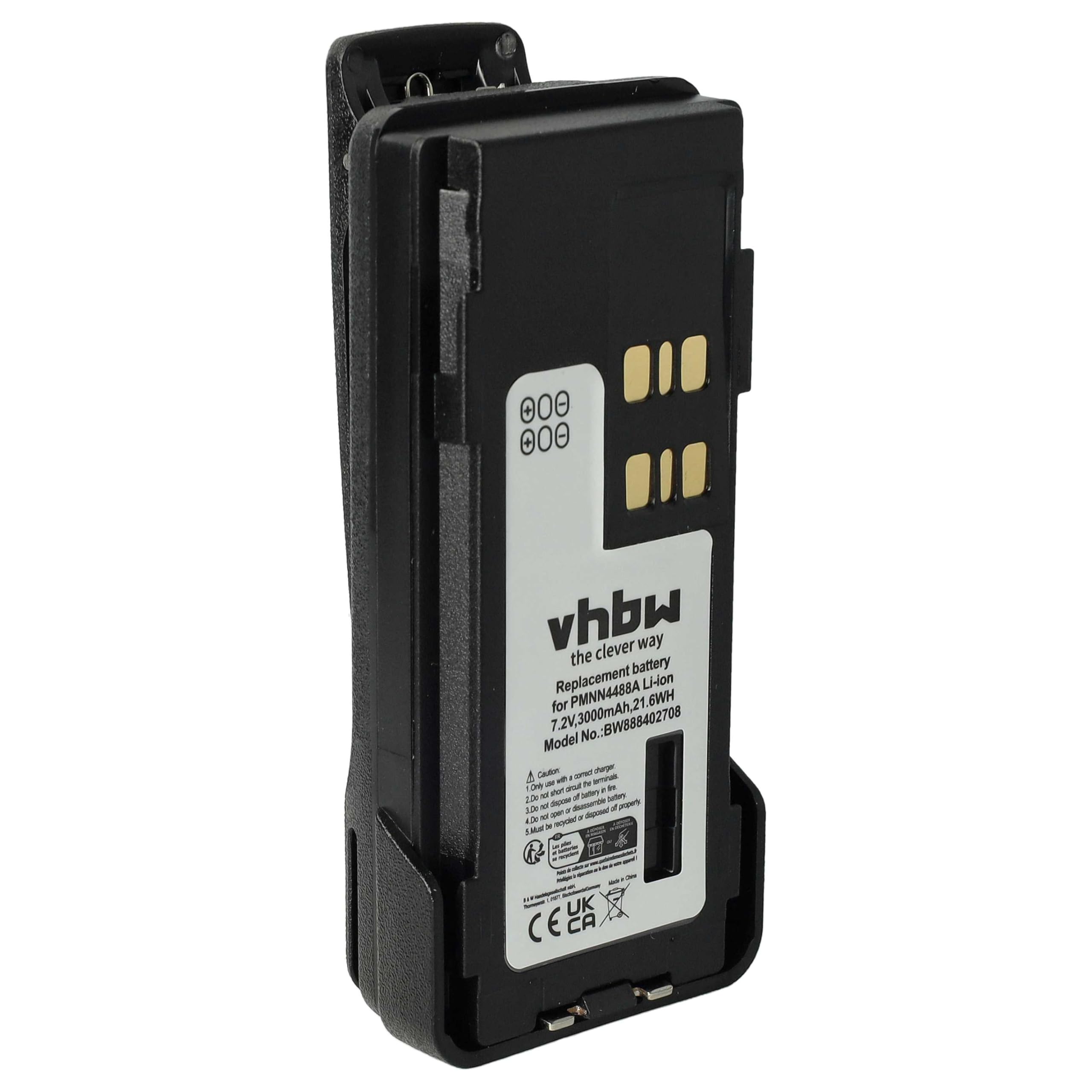 vhbw Bateria kompatybilna z Motorola XIR P6620, XIR P6600, DP4801e, DP4801 krótkofalówka, Walkie Talkie (3000 mAh, 7,2 V, Li-Ion) + klips do paska