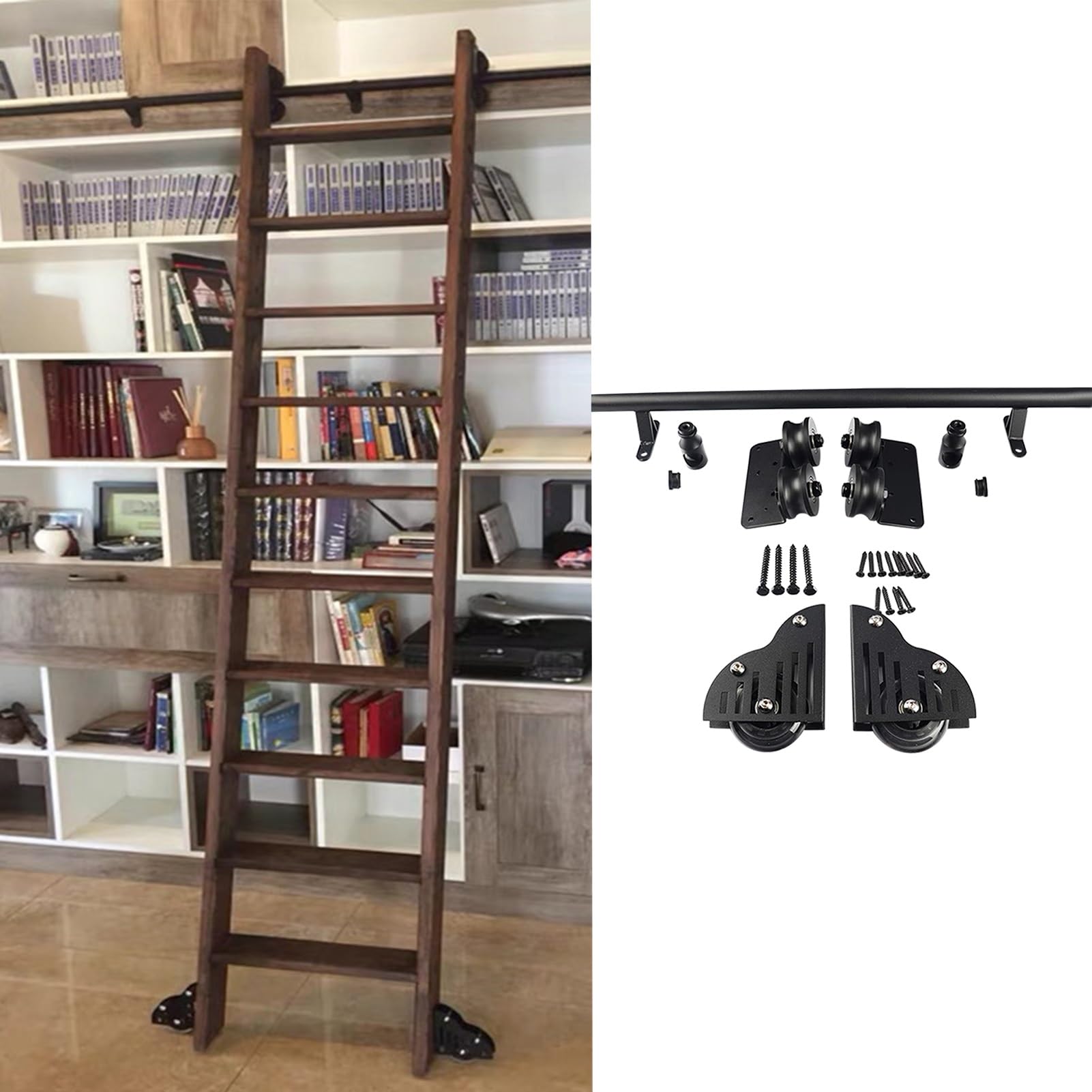 Kit rail d'échelle mobile pour verrière et étagère haute solution gain de place