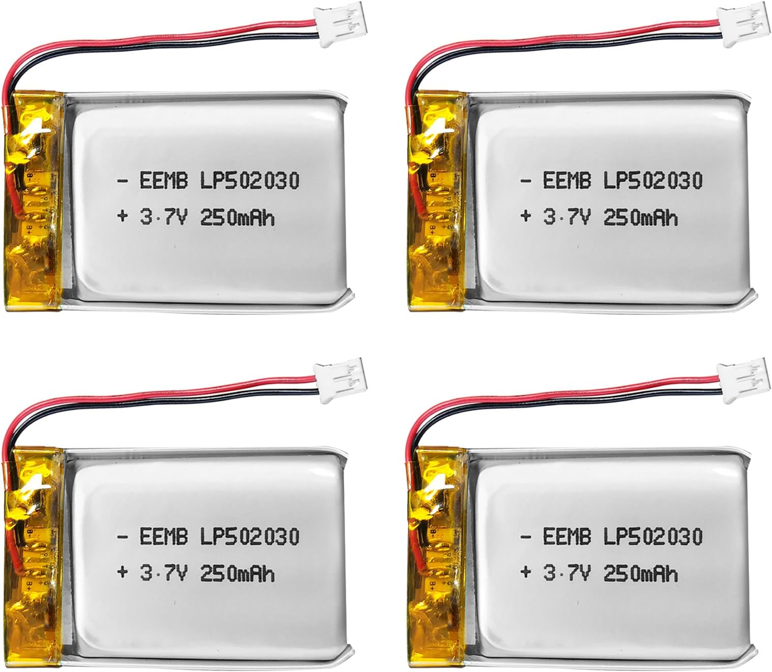 4 X EEMB Li-Po Battery 3.7V 250mAh 502030 Lipo Rechargeable Battery Pack with Wired JST Connector for VXI Blue Parrott - Please check your device and connector polarity before purchase