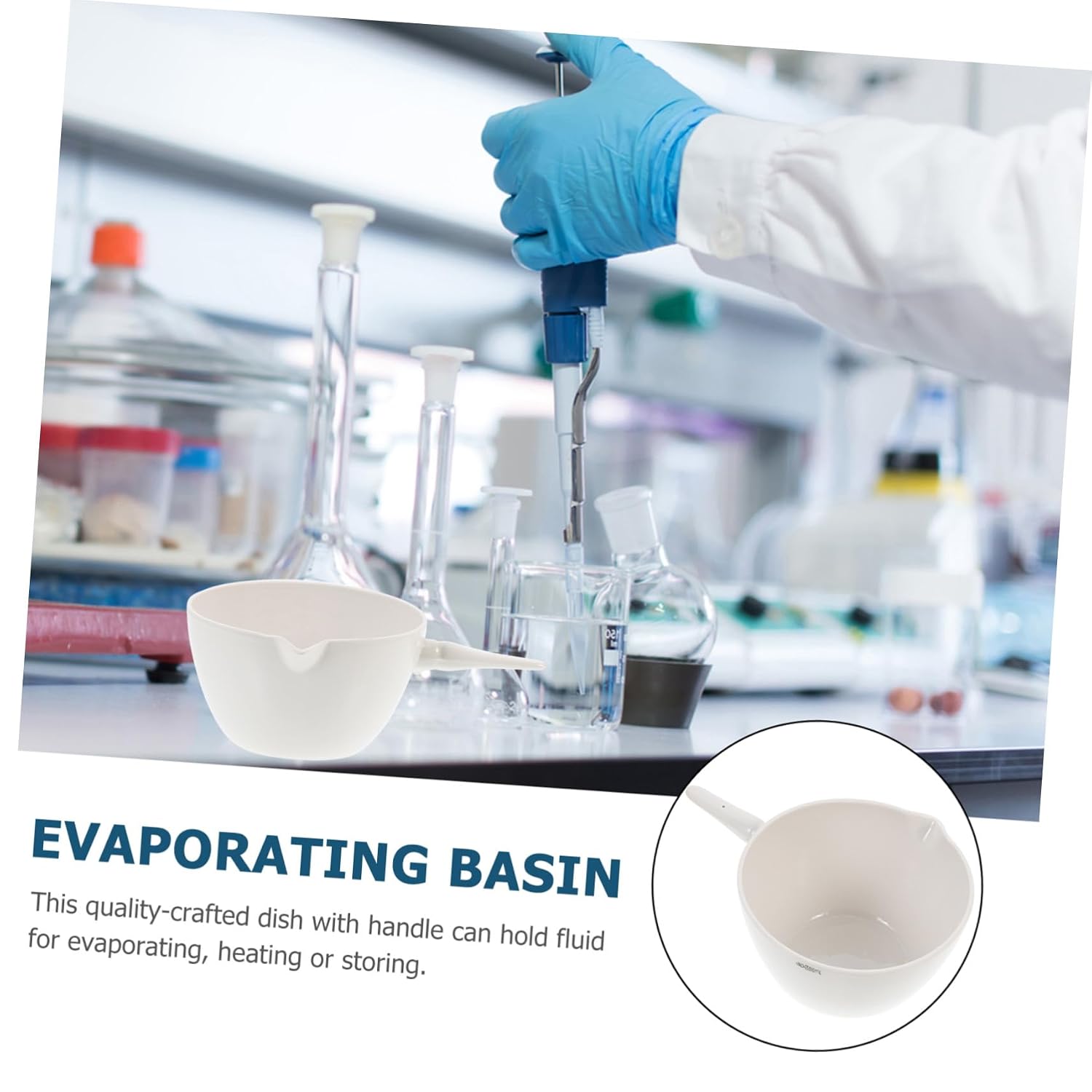 Round Porcelain Evaporating Dish with Handle Heat-Resistant Acid Alkali Laboratory Basin for Safe Evaporation and Storage with Heating Surface