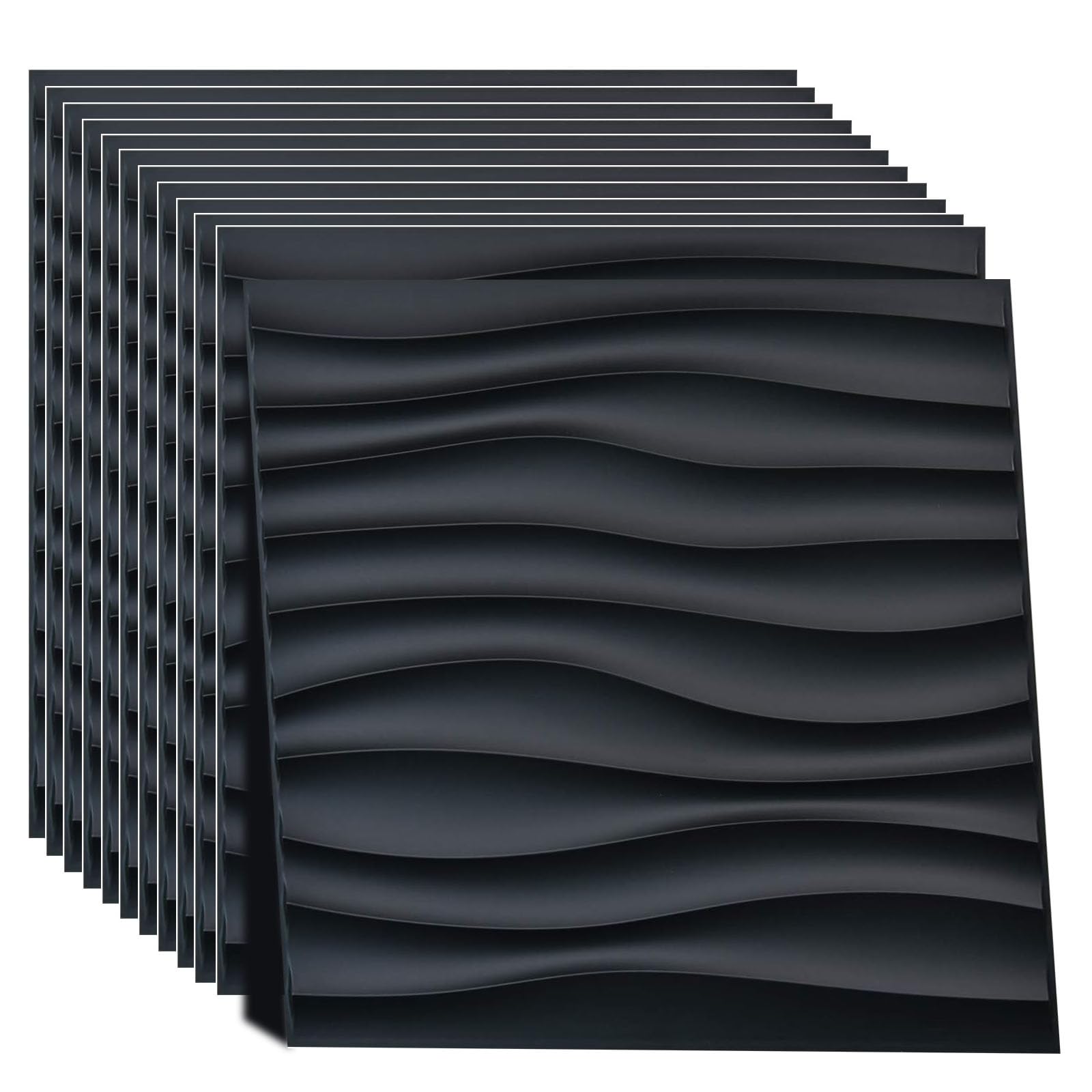 12 Piezas Paneles Decorativos 3D 30 x 30cm, PVC Revestimiento de Paredes Impermeable, Paneles de Pared 3D para Decoración de pared Interior Color Negro mate, Reciclable para Techo,Salón (K)