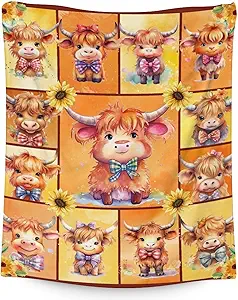 Highland Cow Blanket Gifts - 30x40 Inches Cute Throw Blanket for Girls & Boys - Yellow Soft Fuzzy Blankets for Couch & Office