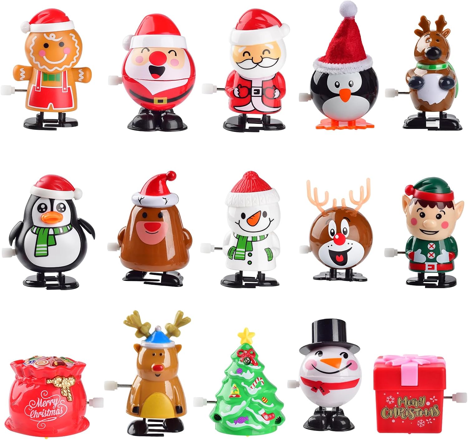 Lot De 18 Jouets à Remonter De Noël – Personnages Festifs Père Noël, Bonhomme De Neige Et Renne – Cadeaux Pour Bas De Noël Et Bonbons De Fête