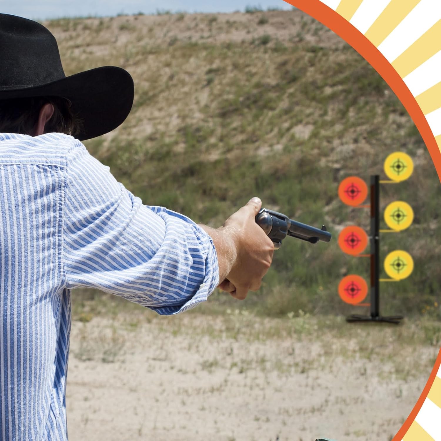 Dueling Tree Target Kit 6 Heavy Duty in 4" Diameter 3/8" Thickness Ar500 Rotate Swing Paddle Shooting Bracket with 30 Bullseye Paper for. 22 Rimfire Centerfire Pistols Shooting Training(4 Inch)