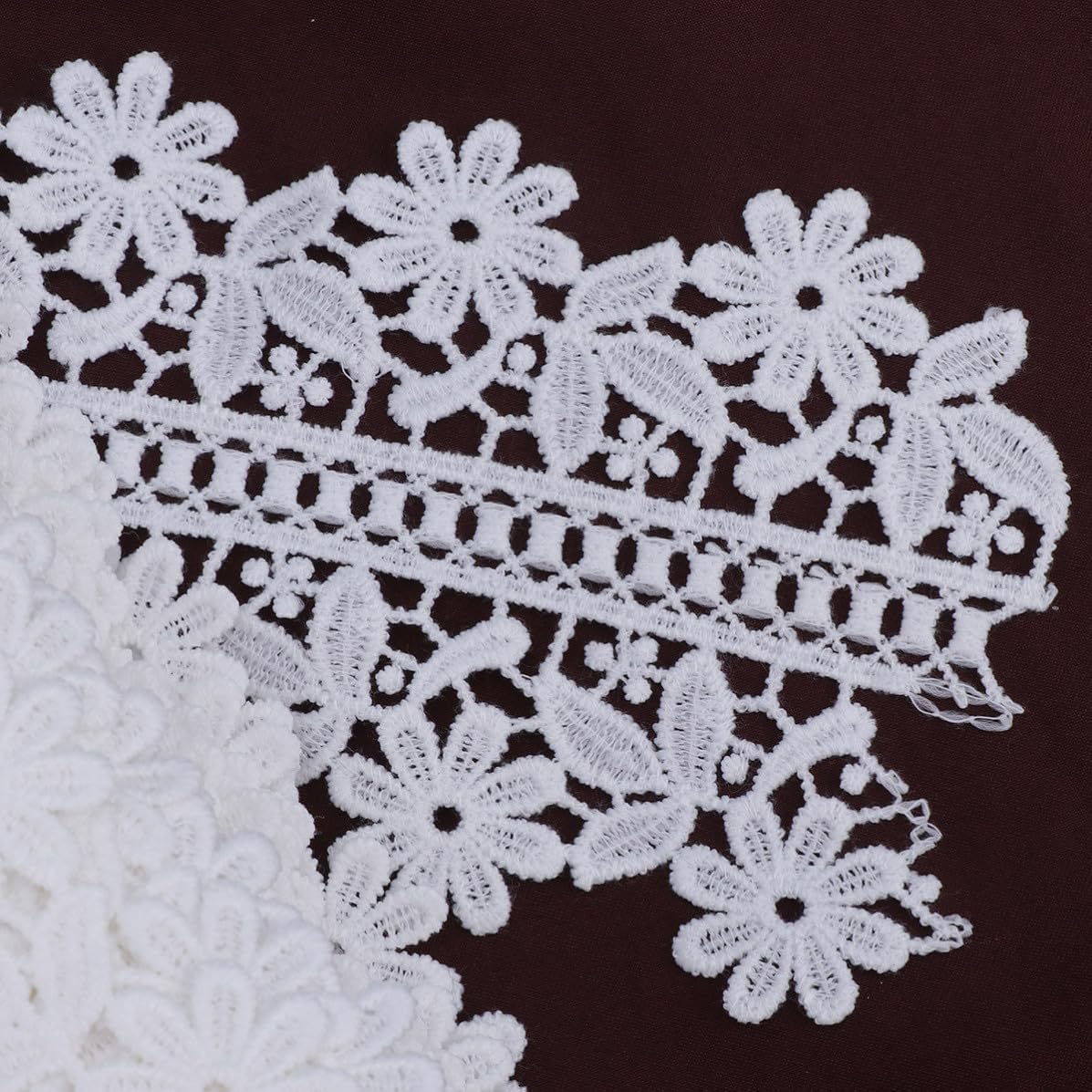White Lace Fabric Embroidered Flower Border Trim for Wedding