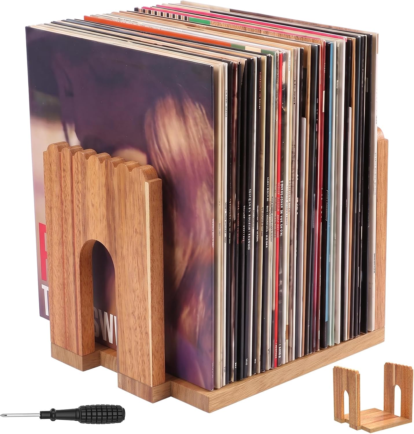 Adjustable Wood Vinyl Record Holder, Holds 20-60 LPs for Decor(style 2)