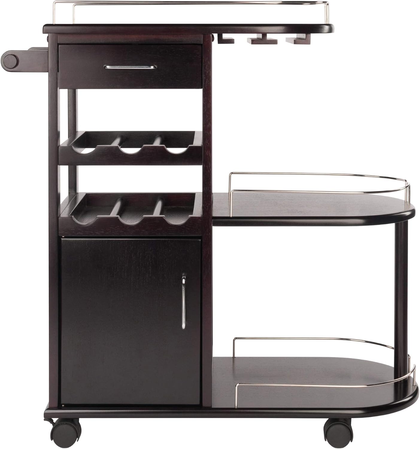 Devant view of the assembled Winsome Wood Entertainment Cart.