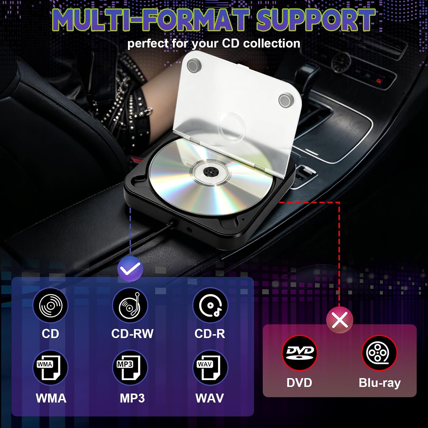 Portable CD Player for Car, Portable Car CD Player with USB/AUX Port, External CDs Players with Remote Control, Universal USB CDs Player Compatible with Car Stereo, TV, Laptop, PC