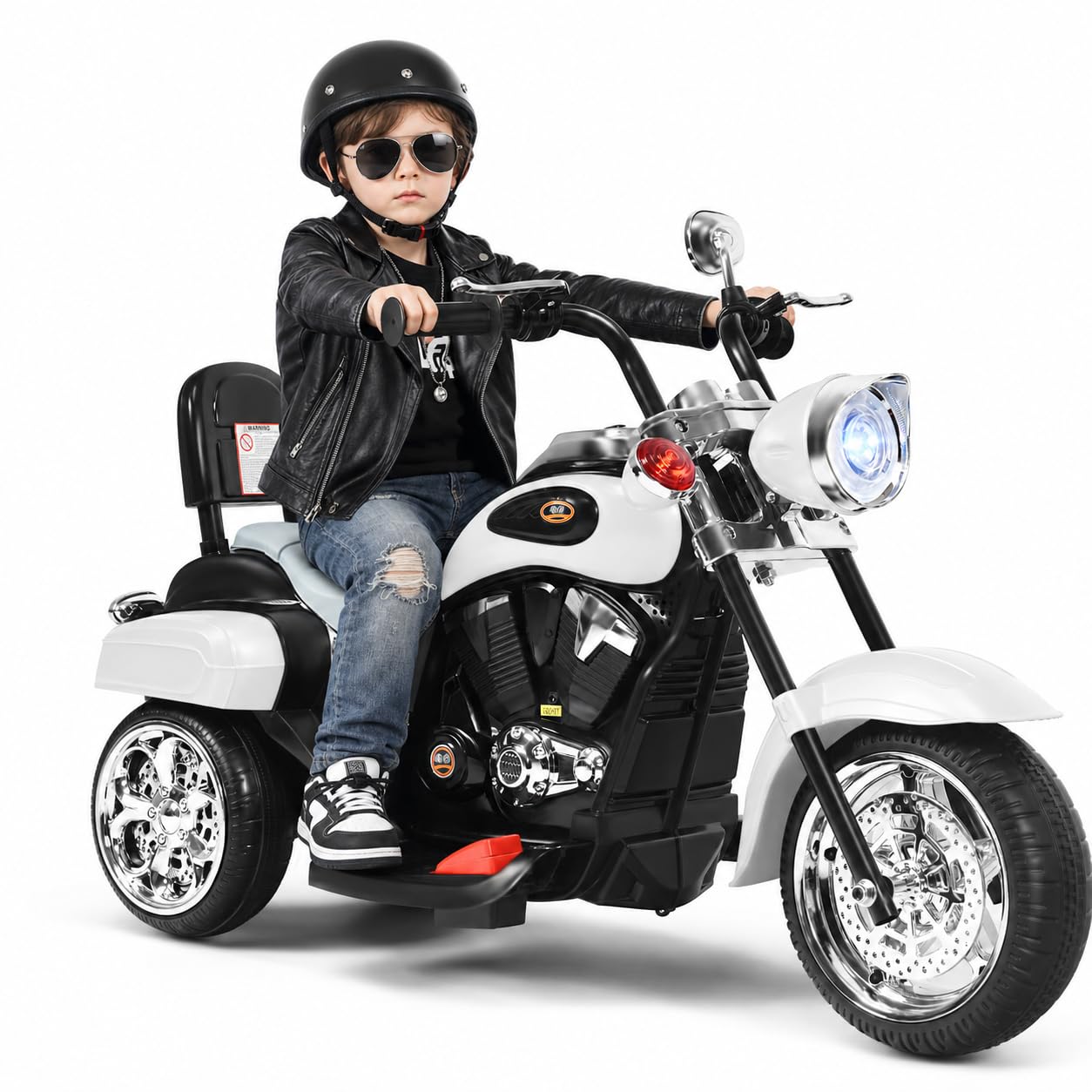 HONEY JOY Kids Motorcycle, 6V Battery Powered Toddler Chopper Motorbike Ride On Toy w/Horn & Headlight, Foot Pedal, 3-Wheel Mini Electric Motorcycle for Kids, Gift for Boys Girls(White)