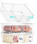 Enhanced Leak-Proof Bottom - Freezer Organizer Bins ，4 Pack Stackable Deep Freezer Organizer Bins for 7 Cu.FT Small Chest Freezer
