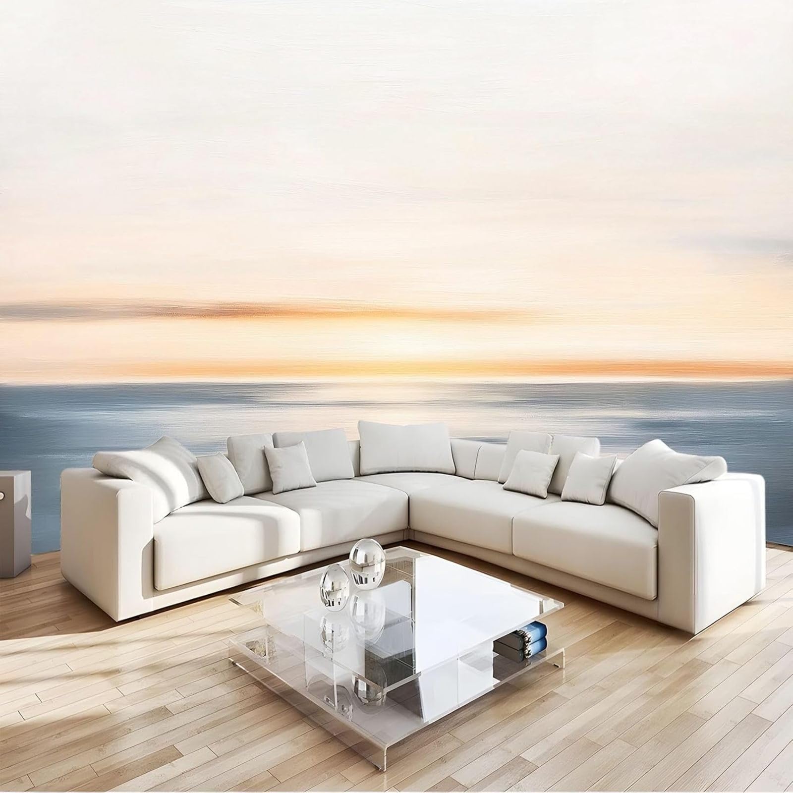 hgjdjhnf Abstract Water Sunrise Wallpaper Non-woven Wallpaper Modern Wall Decor Blue Grey 430cm x 300cm for Living Room Bedroom