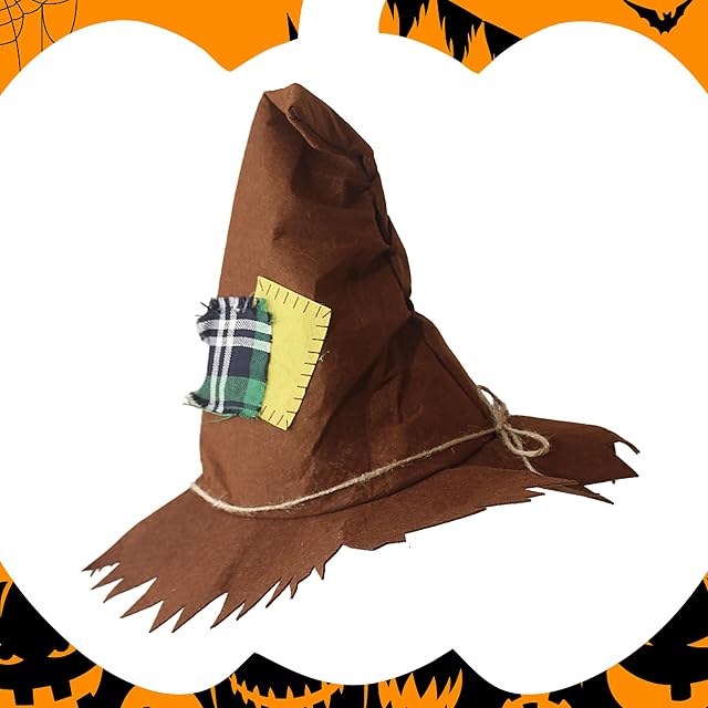 Foto 3 de 8 de Sombrero bruja espantapájaros adulto marrón con parches Sombrero de espantapájaros para Halloween bruja