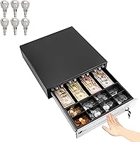 Vista 9 de HK SYSTEMS 16" "acero inoxidable" frontal resistente negro POS Cajón de efectivo con 4Bill/8Coin "acero inoxidable" para Canadá