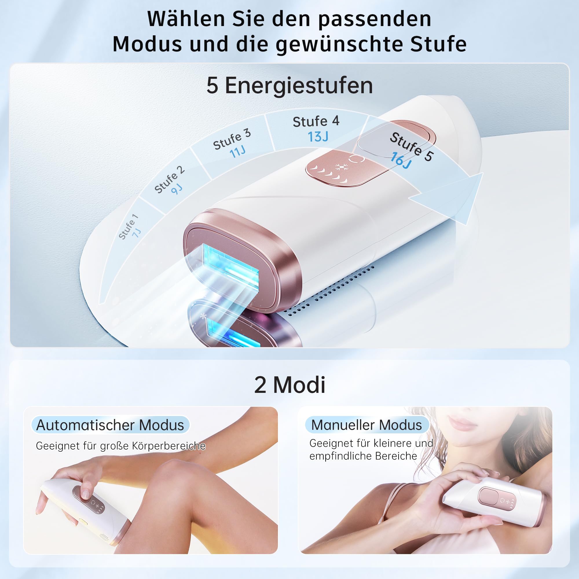 IPL Laser Haarentfernung mit Kühlfunktion, Unbegrenzten Blitzen, 600-1200NM Rotlichttechnologie, Schmerzfrei für Frauen Männer Körper - Rose