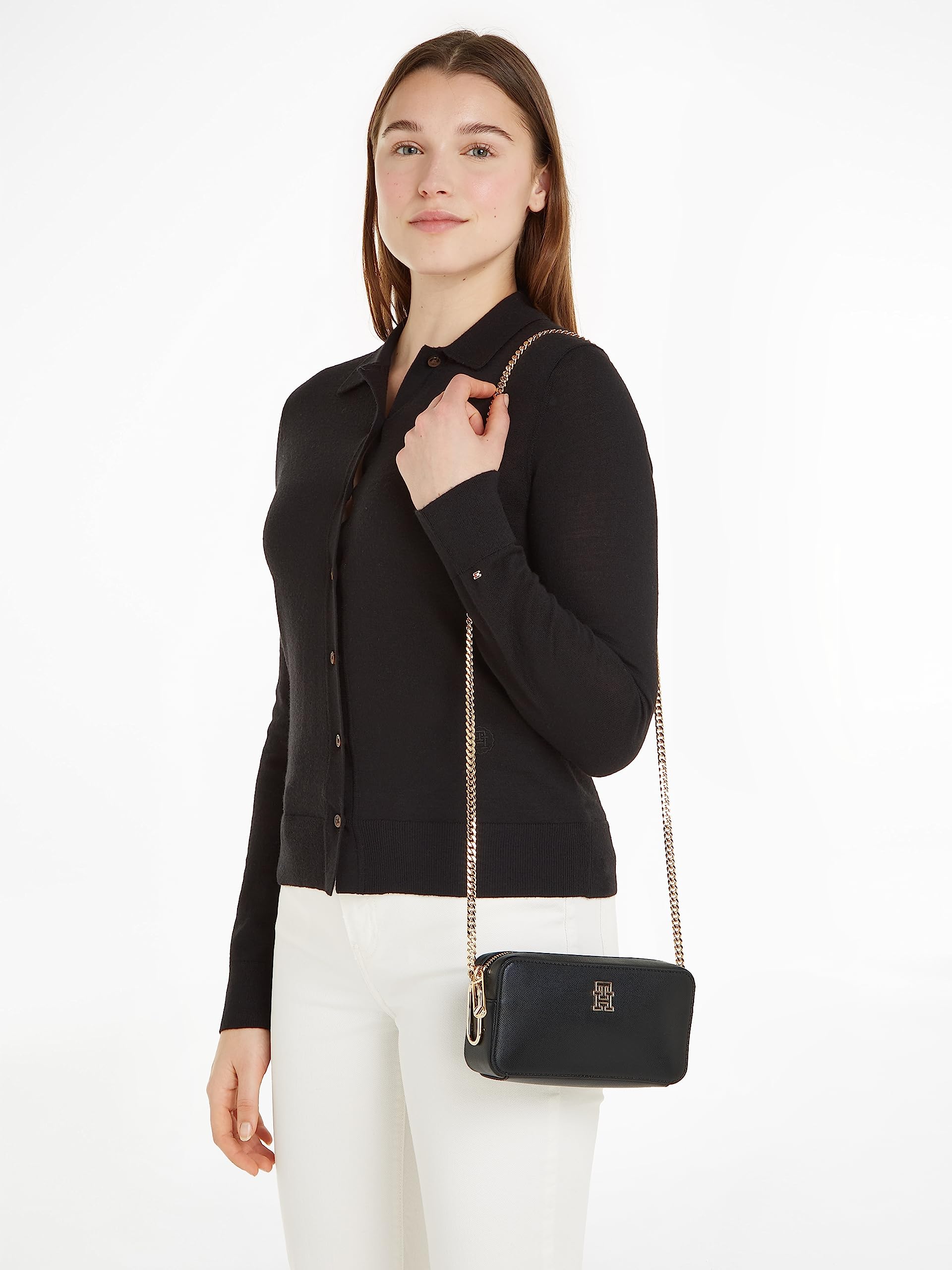 Tommy Hilfiger TH Timeless Chain Camera Bag AW0AW15666 Crossovers, Negro (Black)